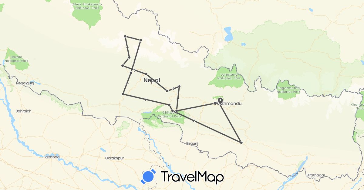 TravelMap itinerary: driving, motorbike in Nepal (Asia)